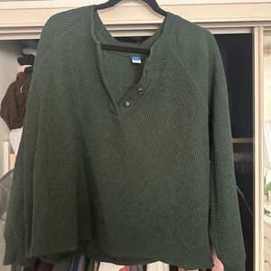 Olive green Thermal knit cropped Henley long sleeve